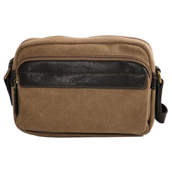 Sacoche Porté Travers Gérard Hénon Safari - Toile Coton Et Cuir Vachette - 20x24x8cm - Noir
