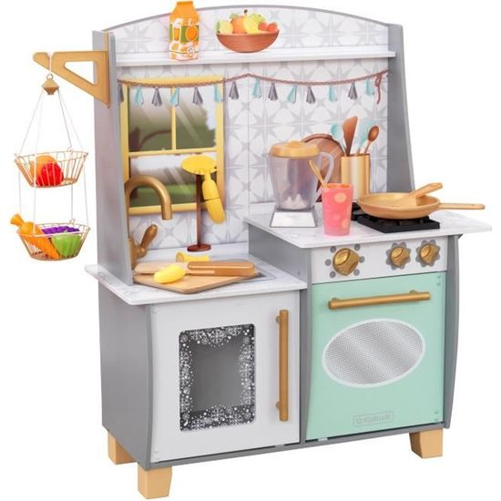 KidKraft - Cuisine en bois pour enfant Smoothie Fun - 22 accessoires dont un mixeur et des aliments factices inclus - EZ Kraft