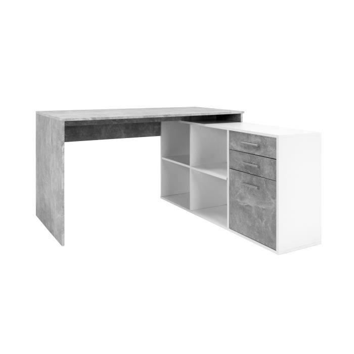 Bureau dangle LONDON - Panneaux de particules - Décor béton structuré blanc - 136 x 75 x 139 cm