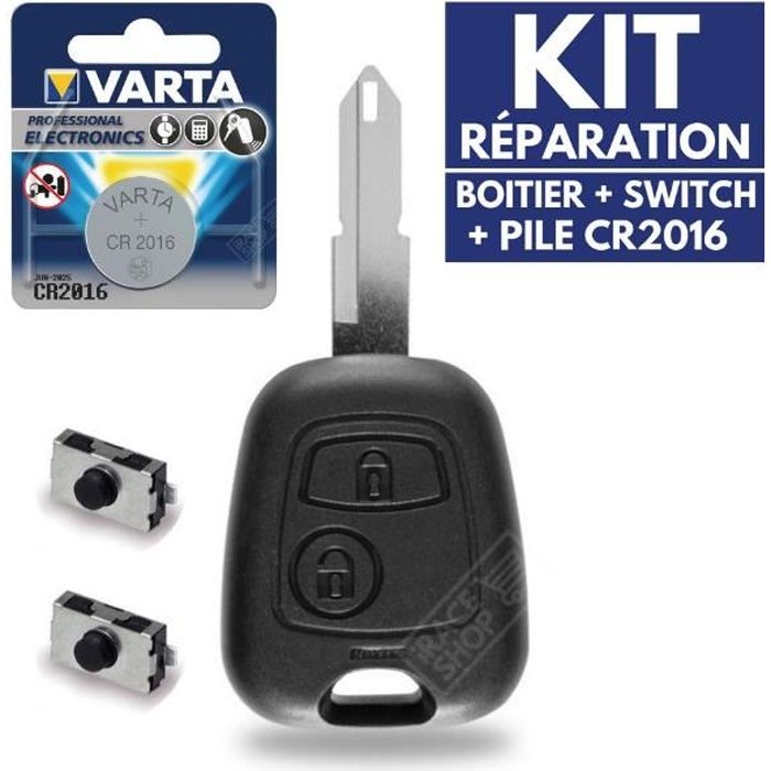 Boitier de Clé Télécommande Plip Clé pour PEUGEOT 206 SW CC + 2 Boutons Switch + Pile VARTA CR2016