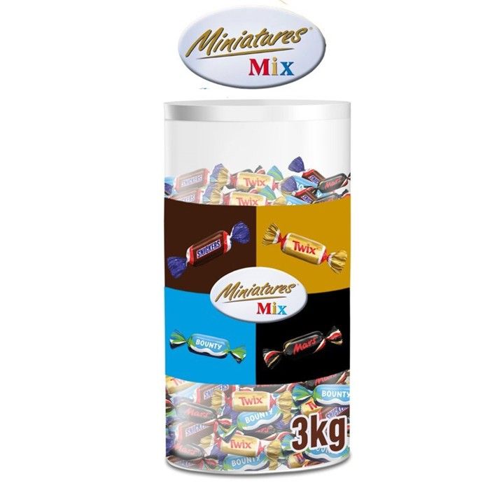 Assortiment de 3 kgs de chocolats minitatures - MAARS, SNICKERS,TWIX,BOUNTY