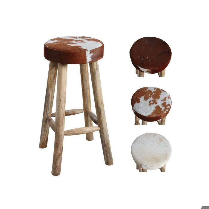 Tabouret de bar en peau de vache et bois