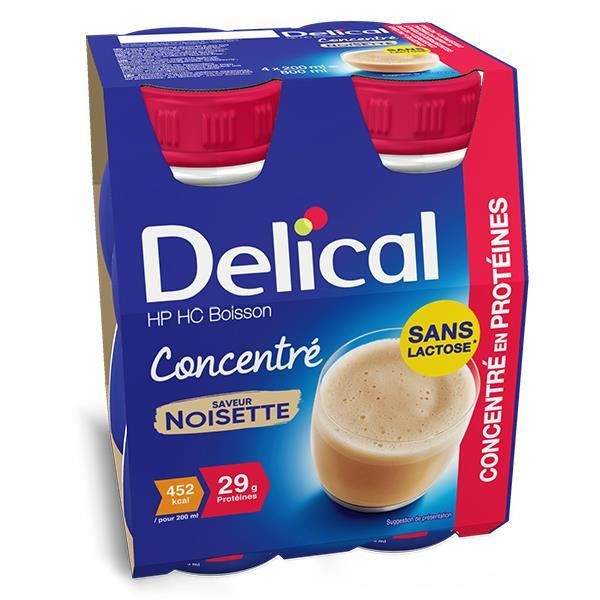Delical Boisson HP HC Concentré en Protéines sans Lactose Noisette Lot de 4 x 200ml