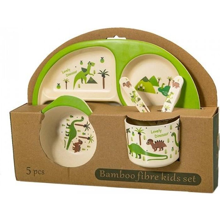 SET REPAS POUR ENFANT - DINOSAURE 100 % écologique - Fibres de Bambou