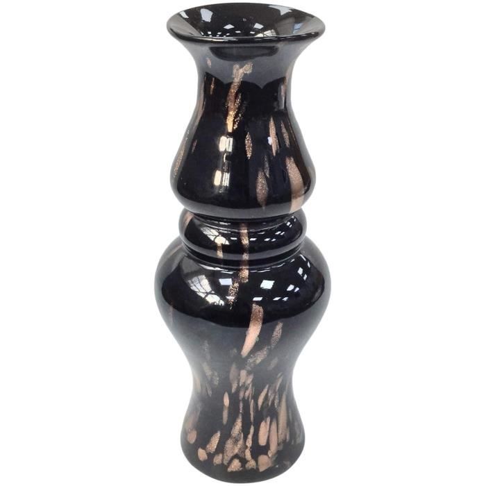 Rammento 33cm Grand Bulle Verre Noir Fleur Vase Avec Cuivre Design