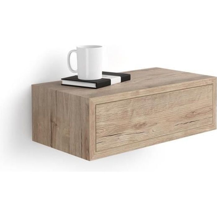Mobili Fiver, Table de chevet suspendue Riccardo, Chêne, Mélaminé, Made in Italy