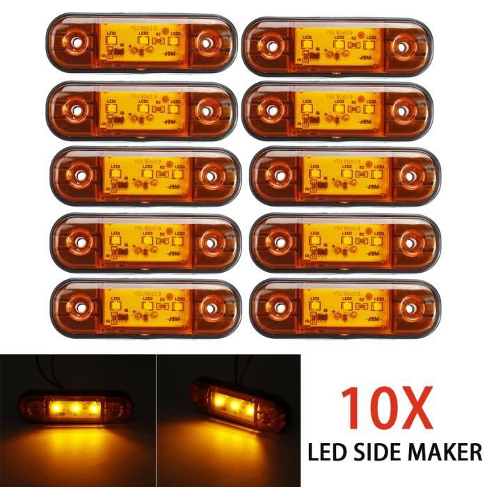 10Pcs 3-LED Feux position Latéral Gabarit Indicateur Pour Camion Remorque Caravane JAUNE