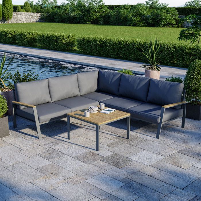 Salon de jardin design aluminium bois- Gris - intérieur/extérieur - DOMA
