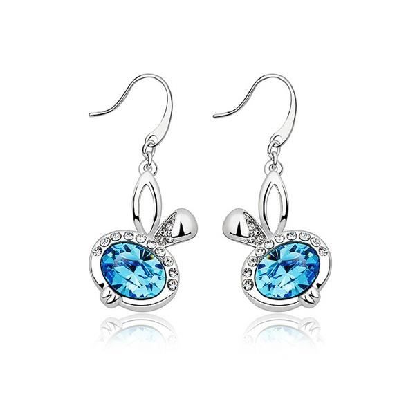 Boucles d'oreilles Lapin en Cristal Bleu de Swarovski Elements et Plaqué Rhodium