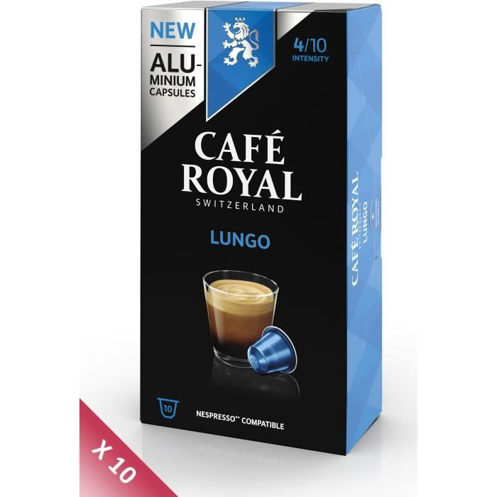 Lot de 10 CAFE ROYAL compatible Nespresso Alu Lungo x10