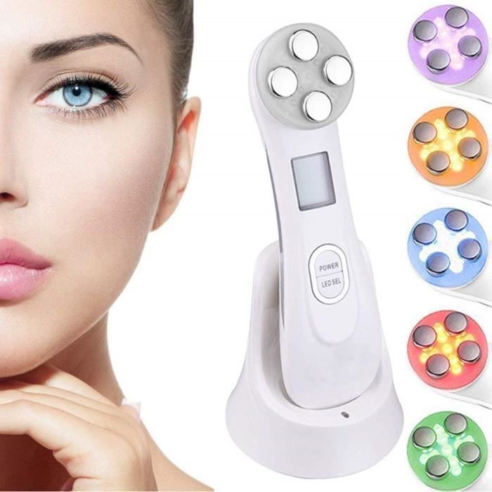 Dispositif de beauté ultrasonique,5in1 dispositif multifonctionnel de beauté faciale, 6 modes Appareil de massage de mésothérapie