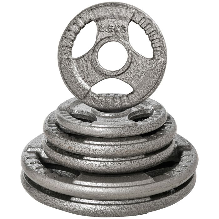 HOMCOM Lot de 6 disques d'haltère ensemble de poids 10 kg, 5 kg et 2,5 kg poids total 35 kg entraînement musculaire & haltérophilie