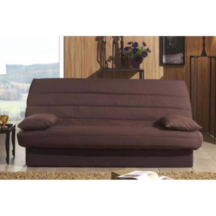 CLIC CLAC convertible LAUSANNE couleur chocolat 130*190cm matelas 12cm marron tissu Inside75