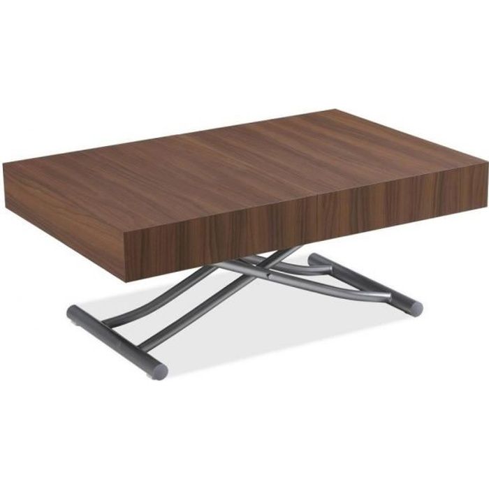 Table basse relevable extensible ALBATROS design coloris Noyer Pied alu marron noyer Inside75