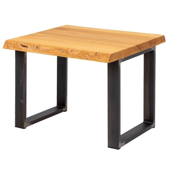 LAMO MANUFAKTUR Table basse en bois - industriel - salon - 60x60x47cm - frêne rustique - pieds métal acier brut - modèle modern