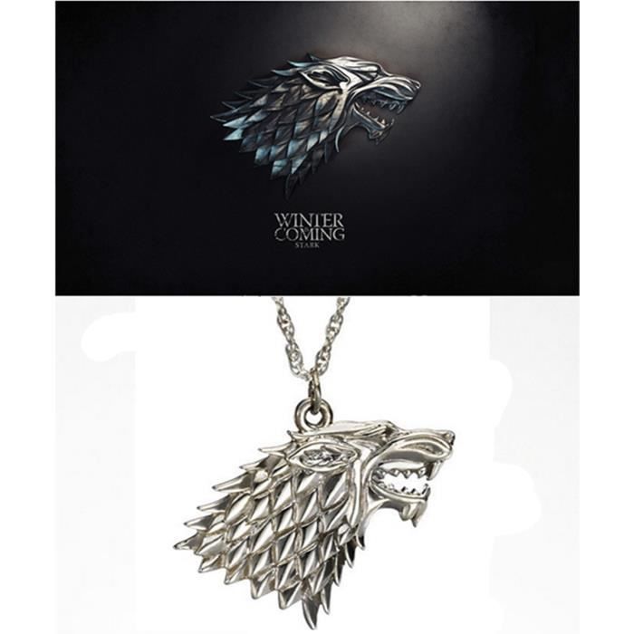 LCC®Collier homme acier inoxydable loup/Collier pendentif loup inspiré de la série télévisée Game of Thrones Emblème de des Stark