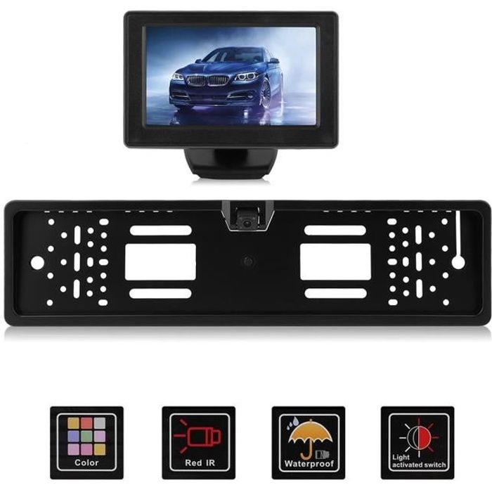 Caméra de Recul Sans Fil 170° Etanche Vision Nocturne sur cadre de plaque d'immatriculation +4.3- Ecran Moniteur Système de Vision