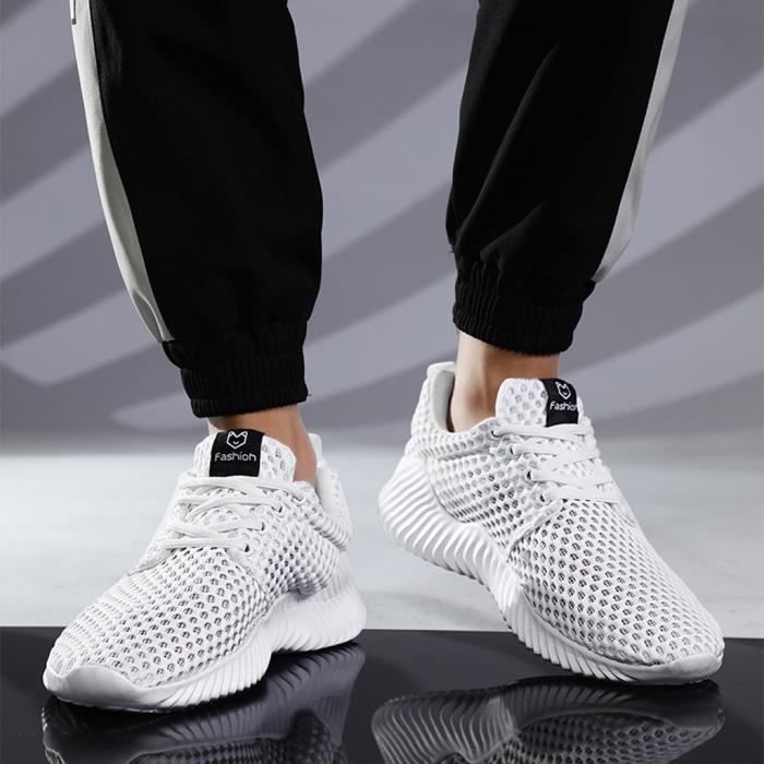 Baskets d'extérieur légères en maille creuse pour hommes Chaussures de course décontractées de grande taille blanc