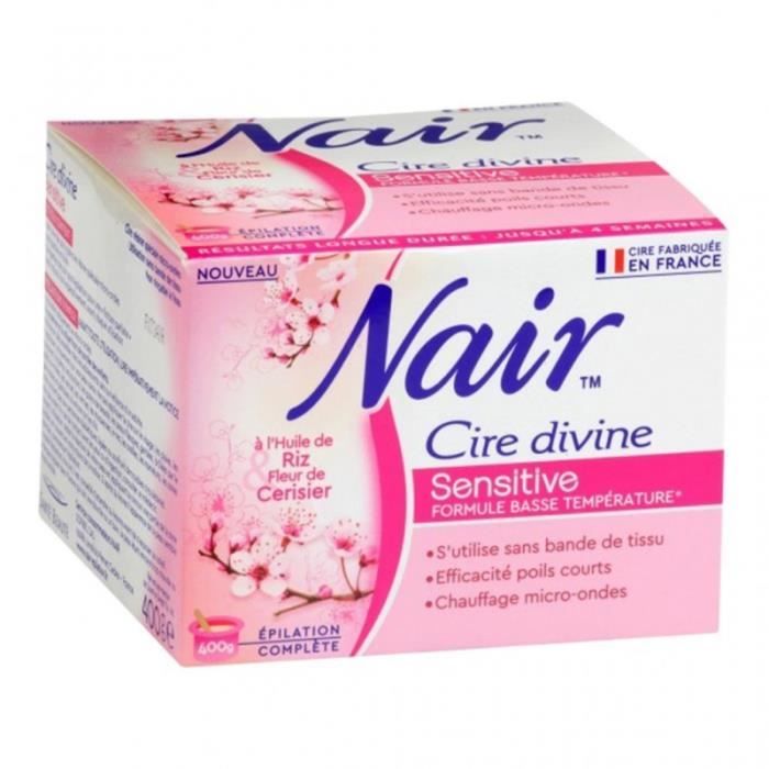Nair Cire Divine Sensitive Épilation Complète à l’Huile de Riz Fleur de Cerisier 400g (lot de 2)