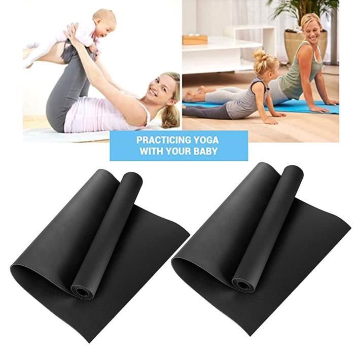 4mm Tapis de yoga Haute densité Antidérapant Résistance à la déchirure double couche 183x60x0.4cm - noir