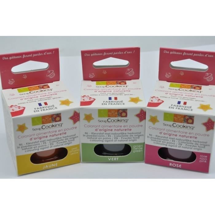 Colorants alimentaires (naturel)Rose foncé, jaune, vert - Scrapcooking Multicolore - Assort.