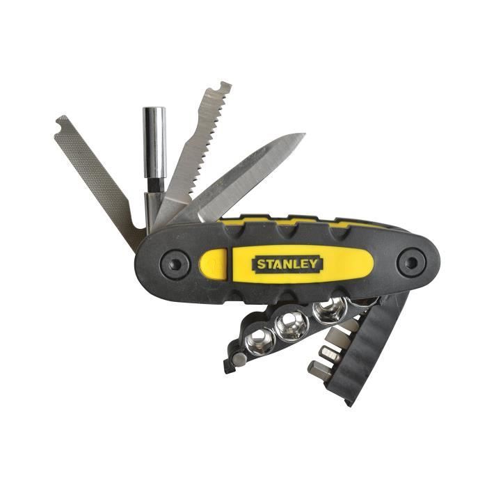 Stanley STHT0-70695 Couteau multifonction 14 en 1 avec Porte-embouts, Jaune/noir