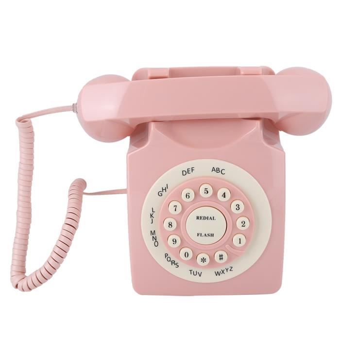 Téléphone à domicile, rétro haute définition qualité d'appel bureau rose filaire téléphone antique filaire à l'ancienne