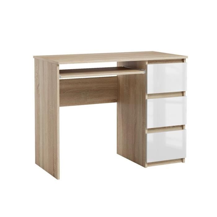 Bureau d'ordinateur. Bureau très élégant avec des tiroirs. Bureau informatique HEINI sonoma-blanc