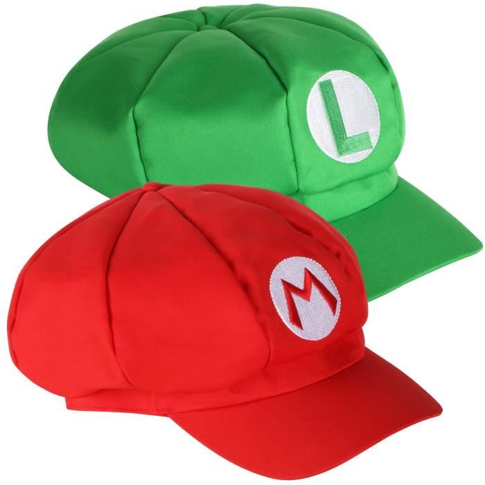 TRIXES Lot de 2 Casquettes Rouge et Verte Personnages de Jeu Vidéo Jeu rétro Thème Chapeaux