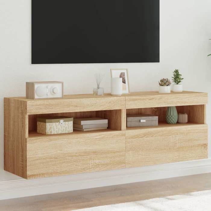 vidaXL Meubles TV Muraux Lumières LED 2 pcs Armoires de Télévision Suspendues avec Rangement Meubles Télé Flottants Salon 837188