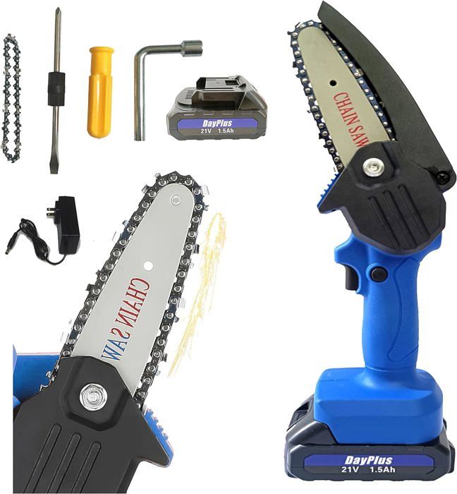 Mini tronçonneuse sans fil - Mini tronçonneuse manuelle de 4 pouces avec chaîne de rechange, petite tronçonneuse électrique à batterie Mini tronçonneuse sans fil - Mini tronçonneuse manuelle de 4 pouces avec chaîne de rechange, petite tronçonneuse électrique à batterie