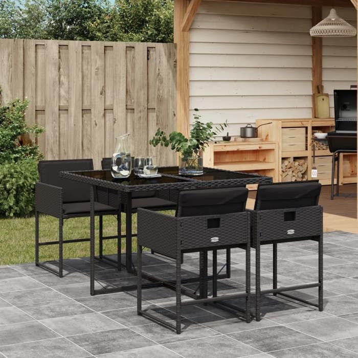 vidaXL Ensemble à manger de jardin coussins 5pcs Noir Résine tressée 3278022