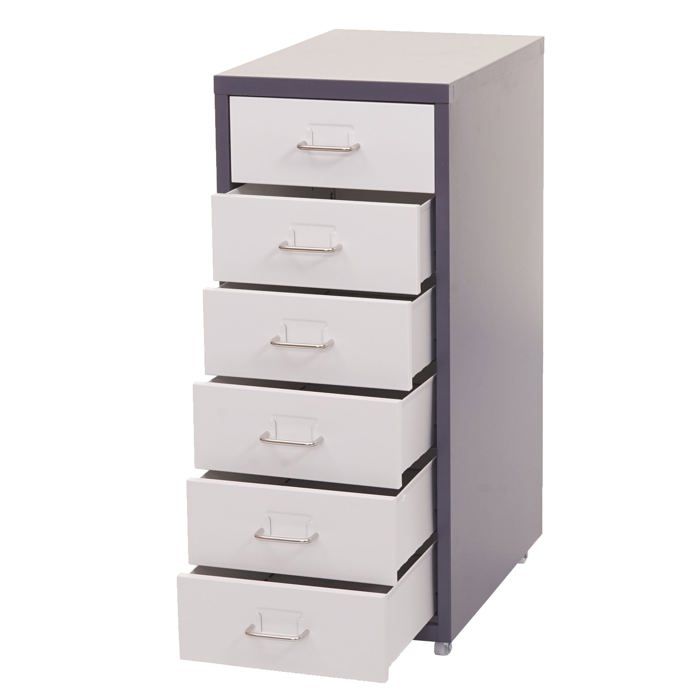 Caisson a tiroirs armoire de bureau 69x28x41 cm 6 tiroirs en acier gris fonce blanc 04_0008260