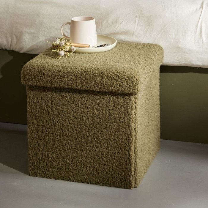 Pouf coffre Bouclette carré Teddy Matcha La Factory - 38x38x38 - Teddy Matcha Kaki Pouf coffre Bouclette carré Teddy Matcha La Factory - 38x38x38 - Teddy Matcha Kaki