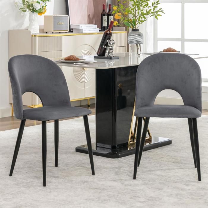 Chaise de salle à manger - Noname - Velours gris - Dossier en diamant - Lot de 2 - Réglable en hauteur