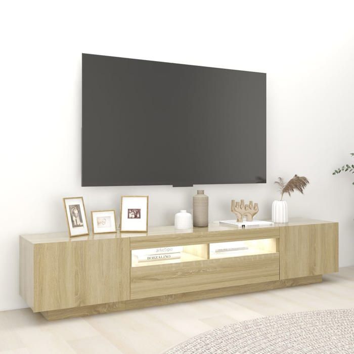 Meuble TV - Banc TV - Table TV - avec lumières LED - Chêne sonoma - 200x35x40 cm - T13