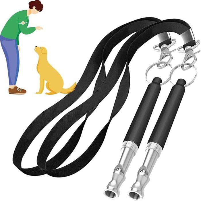 Meilleurs prix pour Lot de 2 sifflets pour chien rglables pour rappel et anti-aboiement avec lanire ultrason PZCC