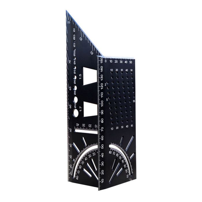 Équerre D'angle 3D En Aluminium – 90° / 45° – Règle Professionnelle Pour Menuiserie, Noire
