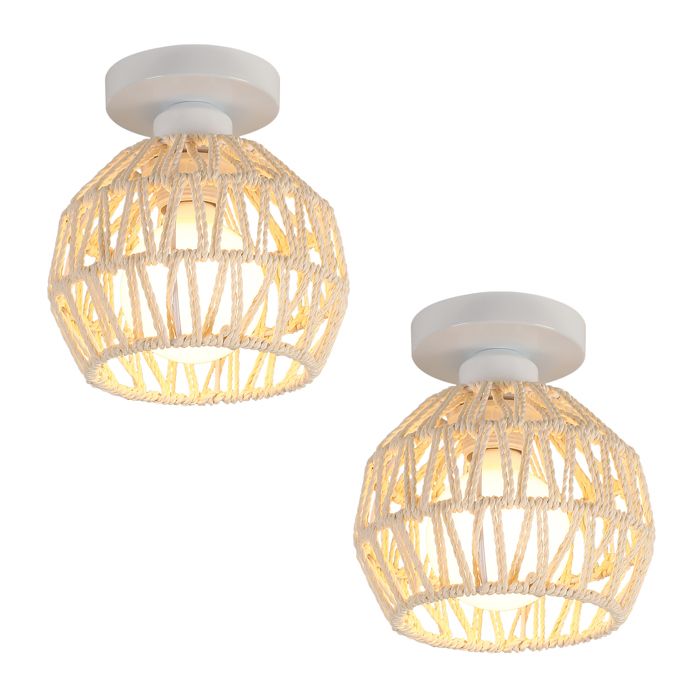 DLGLOLIN 2X Plafonnier Vintage Tressé E27 Luminaire Ø16cm Abat-jour Tressé à Corde Blanc Éclairage Rustique pour Salon Chambre