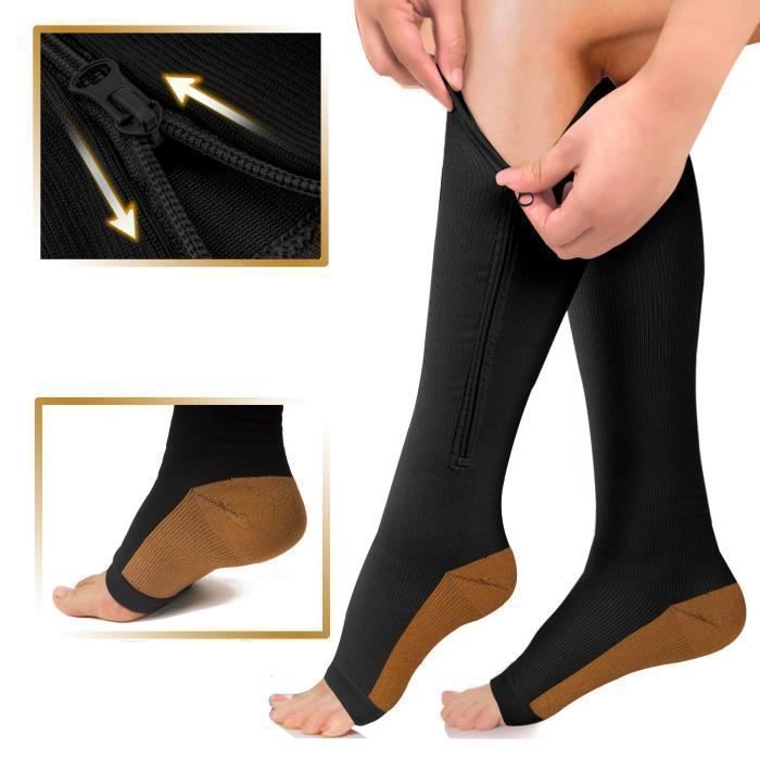 Chaussettes de compression - INF - Bas de contention - Noir - L/XL - Fermeture éclair - Respirantes Le noir#L/XL