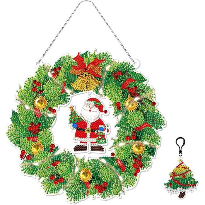 Peinture Diamant 5D Couronne De Noël - Kit Bricolage Guirlande Suspendue Diamant Activité Manuelle Adulte Enfant 6 Ans