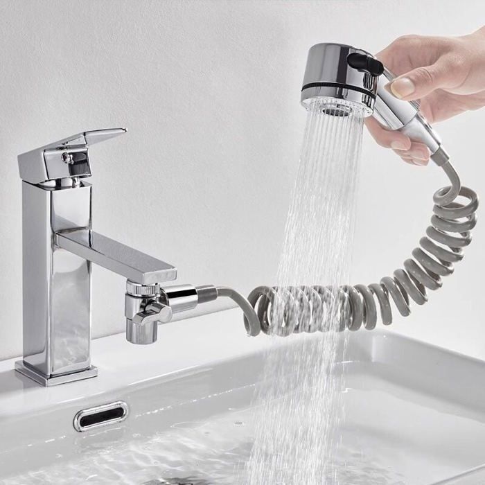 Douchette pour lavabo - PZCC - Universelle - Fixation bioadhésif - Tuyau extensible 2 m - ABS