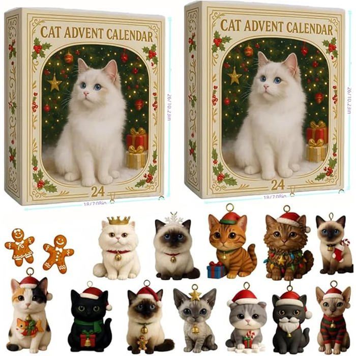 Calendrier De L'Avent Chat 2025 - 24 Pendentifs En Acrylique Sur Thème Chat - Décoration De Noël Pour Sapin - Cadeau Pour Amoureux Des Chats