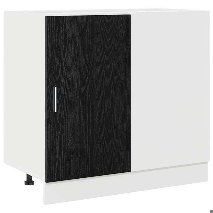 Promotion Noël）Élément Bas de Cuisine - 1 porte - Meuble de cuisine dangle Riga Chêne noir 86x46x815cm 02_950444