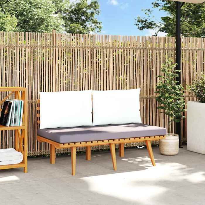 Banc de jardin en bois dacacia - Happiness - 115 cm - Coussins inclus - Bois dacacia massif - Naturel - Gris foncé
