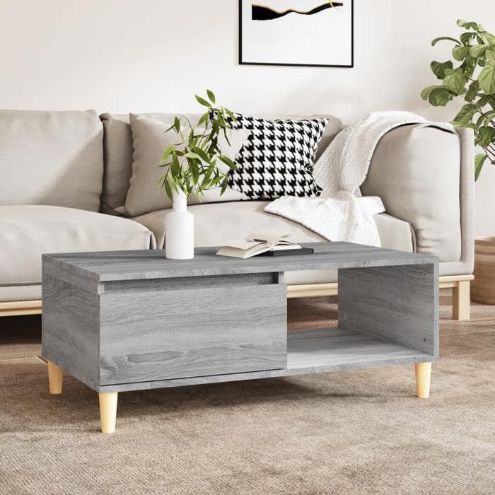 Table basse scandinave - vidaXL - Sonoma gris - 90x50x36 5 cm - Bois dingénierie - Grand espace de rangement - 1 tiroir