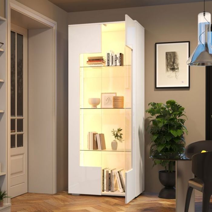 Vitrines haute brillance avec porte en acrylique, Vitrine acrylique éclairée par LED,vitrines pour objets de collection, 40x50x160cm - Maison