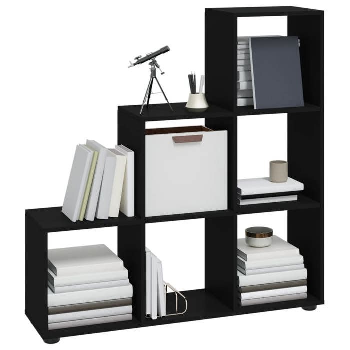 [67338]Bibliothèque - Étagère Haute moderne - MOBILIERCLASSIC - escalier Noir 107 cm Bois dingénierie Poids:20.6 Kg