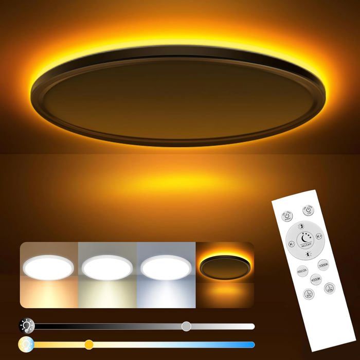 Plafonnier LED Dimmable-KAL-24W 2800Lm Télécommande Veilleuse 1800K 3000K-6500K Ø30cm Salon Chambre Enfant
