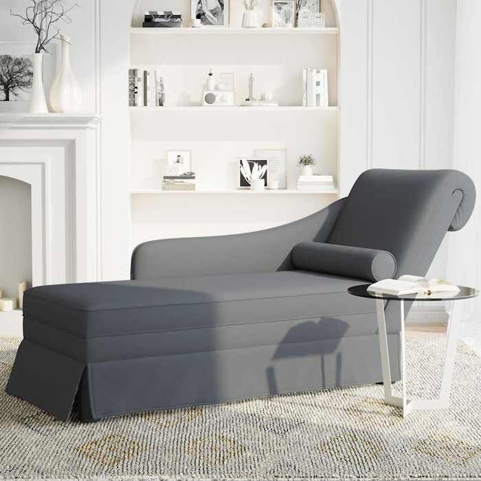 Gris Siège/Fauteuil - ZENCORE® Fauteuil long/Chaise longue - et traversin accoudoir droit - gris foncé - velours - 141